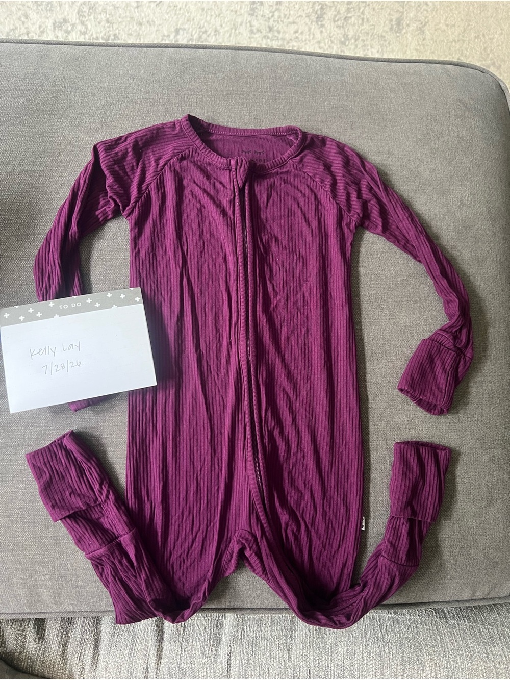 Ribbed plum Little Sleepies zippy